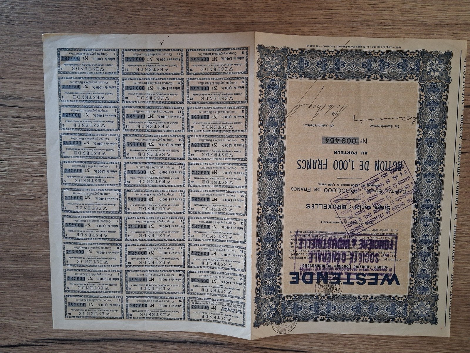 Westende Société Anonyme Foncière et Industrielle, Timbres & Monnaies, Actions & Titres, Envoi
