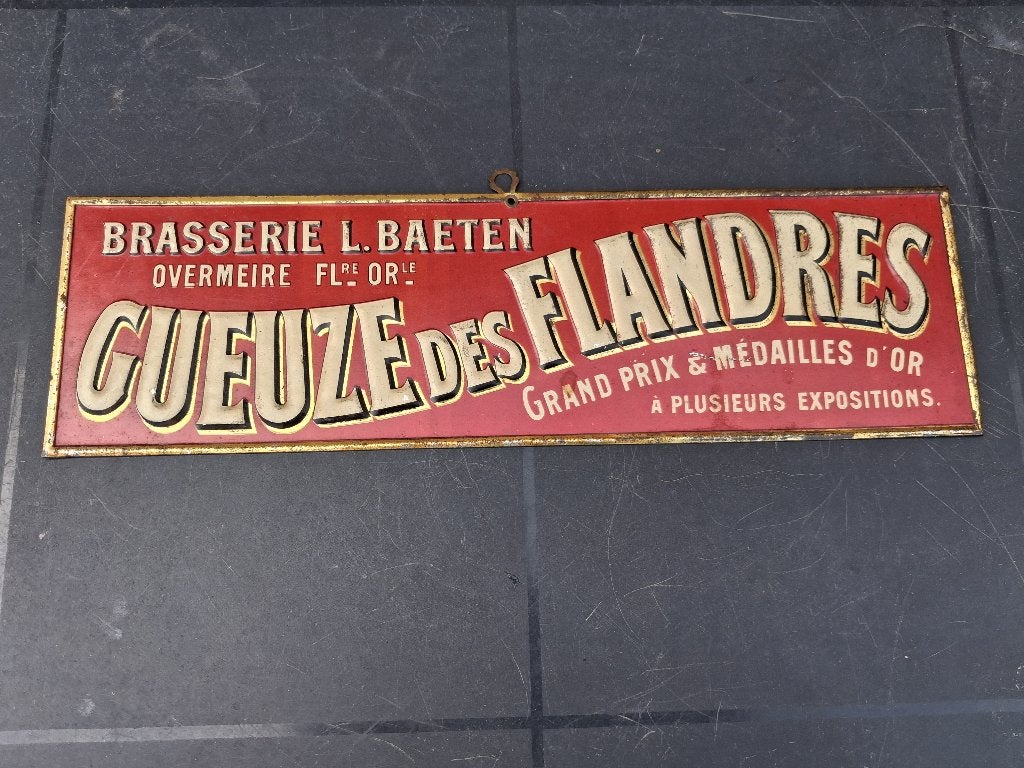 reclamebord  blik  brasserie L.BAETEN OVERMEIRE, Verzamelen, Merken en Reclamevoorwerpen, Ophalen of Verzenden, Gebruikt, Reclamebord
