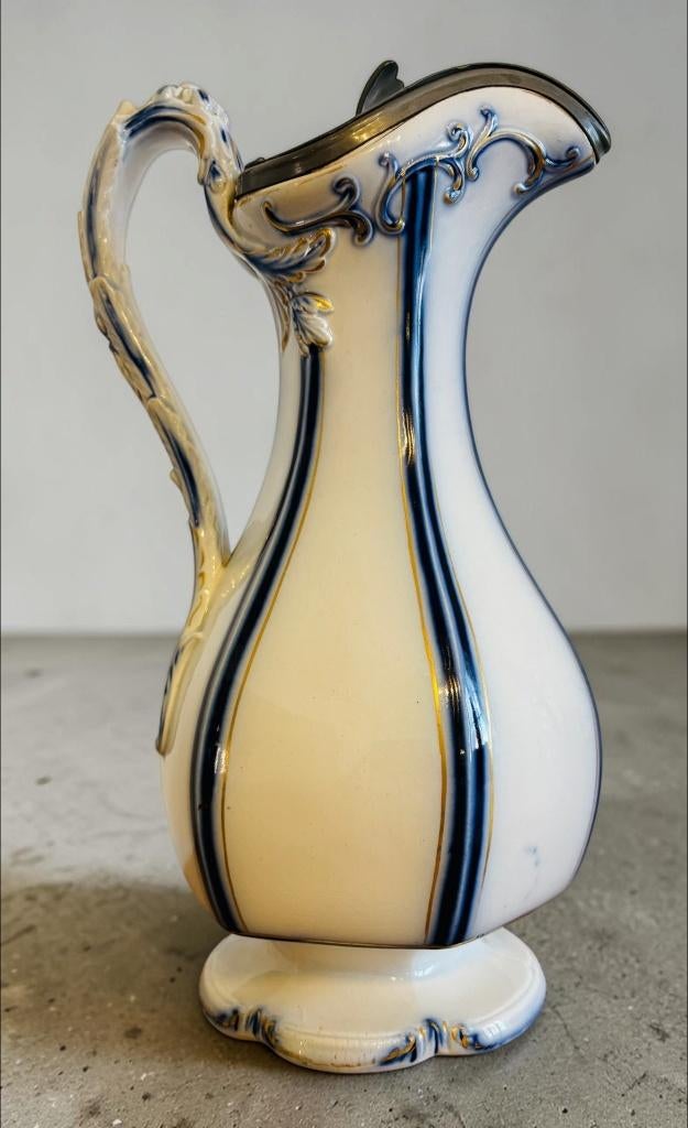 Staffordshire kruik met tinnen deksel James Dixon 19e 31cm, Ophalen