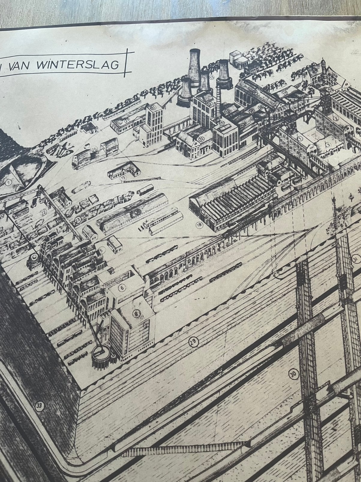 Plan van kolenmijn van Winterslag, Antiek en Kunst, Kunst | Etsen en Gravures, Ophalen, Overige technieken, Origineel