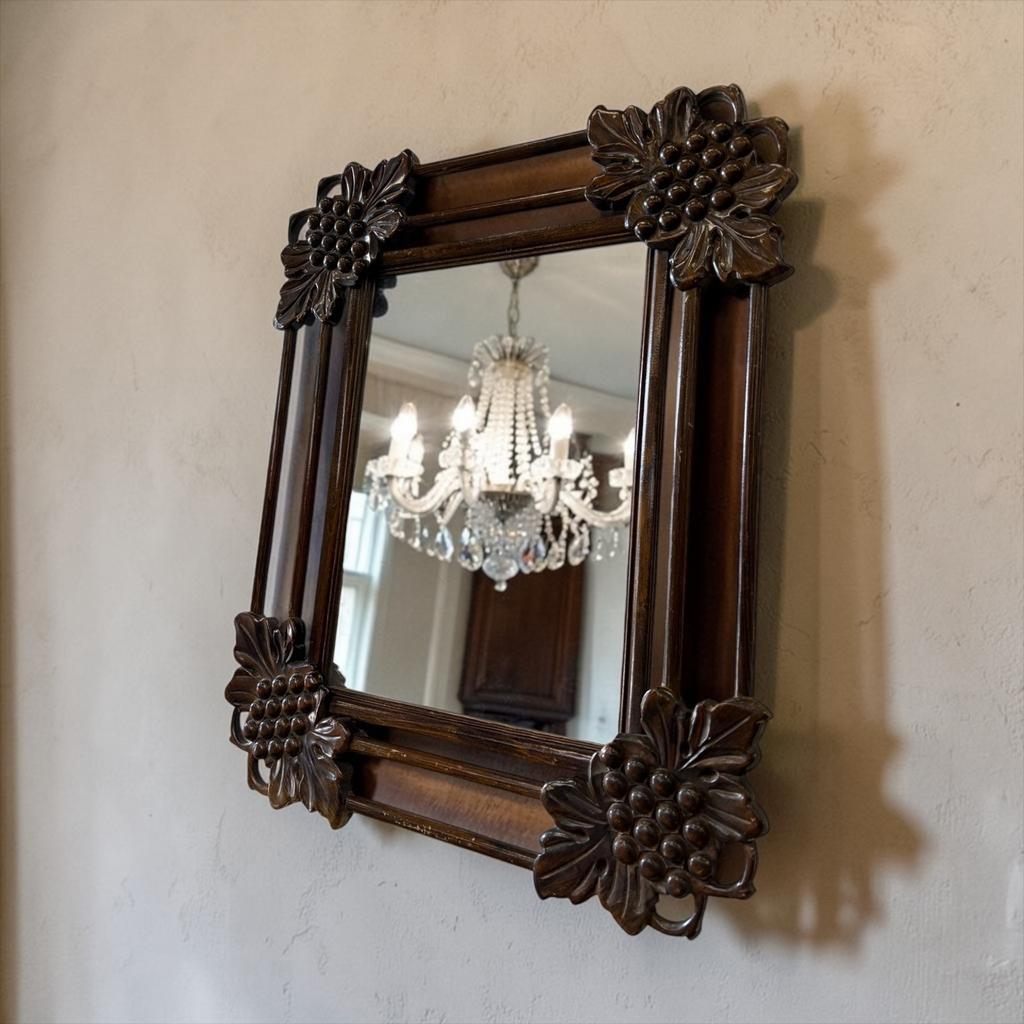 Vintage houten spiegel met natuur decoratie, Antiek en Kunst, Antiek | Spiegels, Verzenden