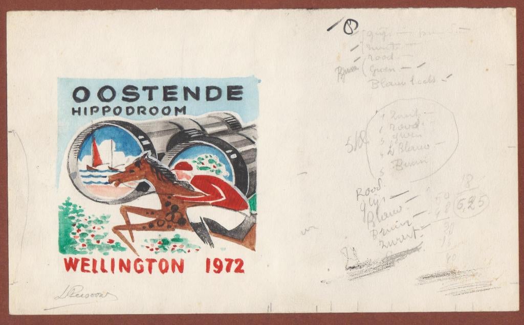 Origineel Ontwerp affiche" Oostende hippodrome " L.Persoons, Rectangulaire horizontal, Enlèvement, Utilisé, Sport