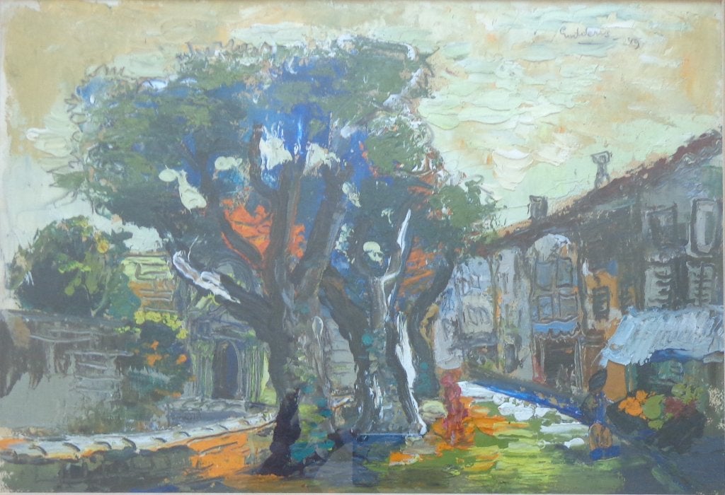 JACK GODDERIS / BOMEN NAAST HUIS / OLIEVERF / 40x52cm KADER, Enlèvement ou Envoi