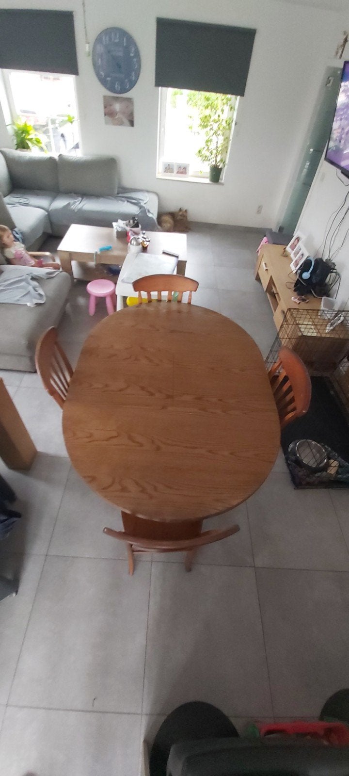 Eikenhouten uitschuifbare eettafel met 4 houten stoelen, Enlèvement