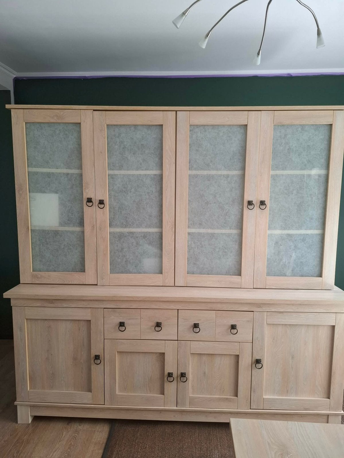 Grote buffetkast - vitrine kast eetkamer in lichteiken kleur, Ophalen, Gebruikt, 200 cm of meer, Met lade(s)
