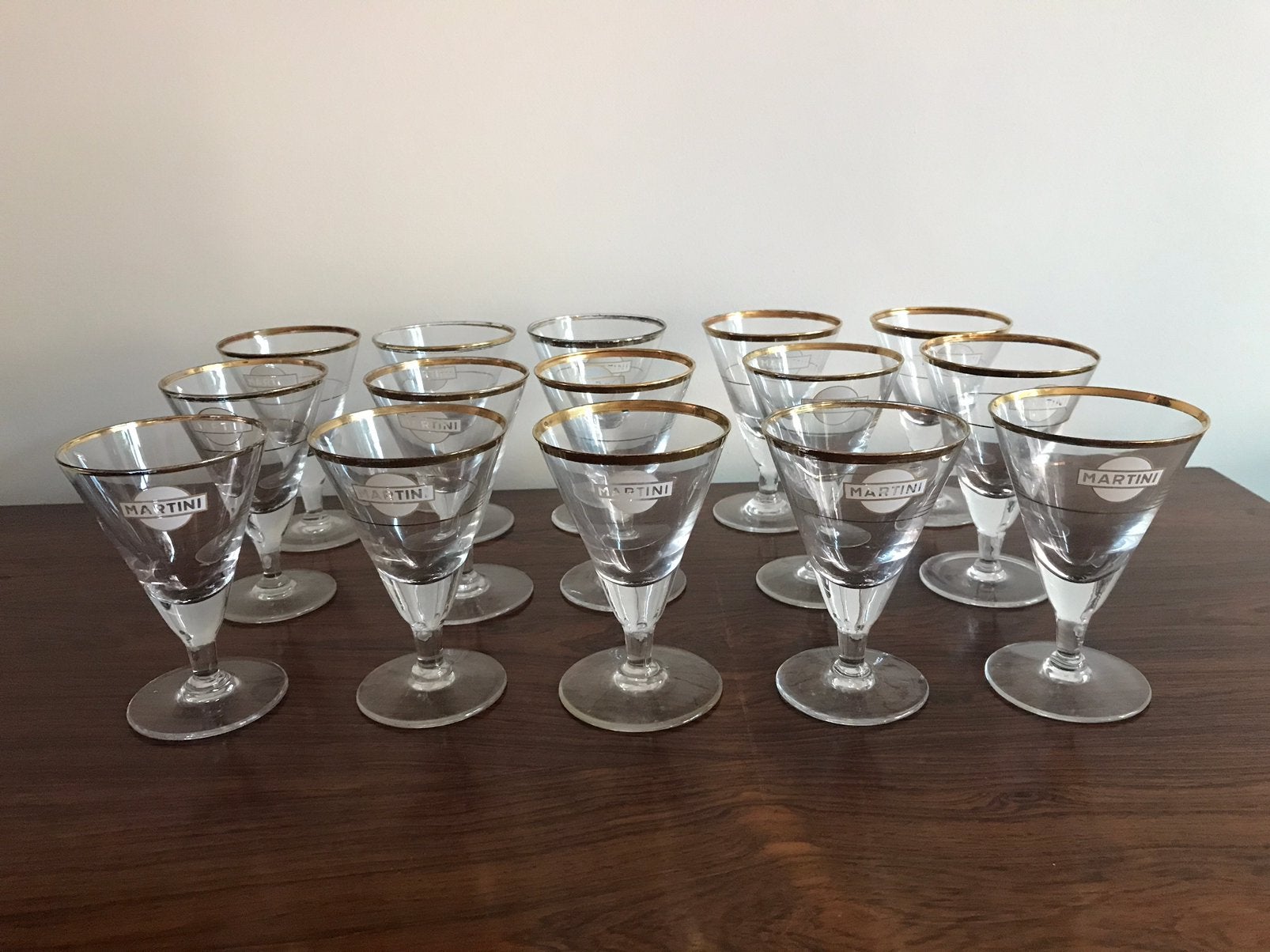 Oude Martini glazen op voet voetglazen wit / goud, Ophalen of Verzenden, Gebruikt, Overige typen