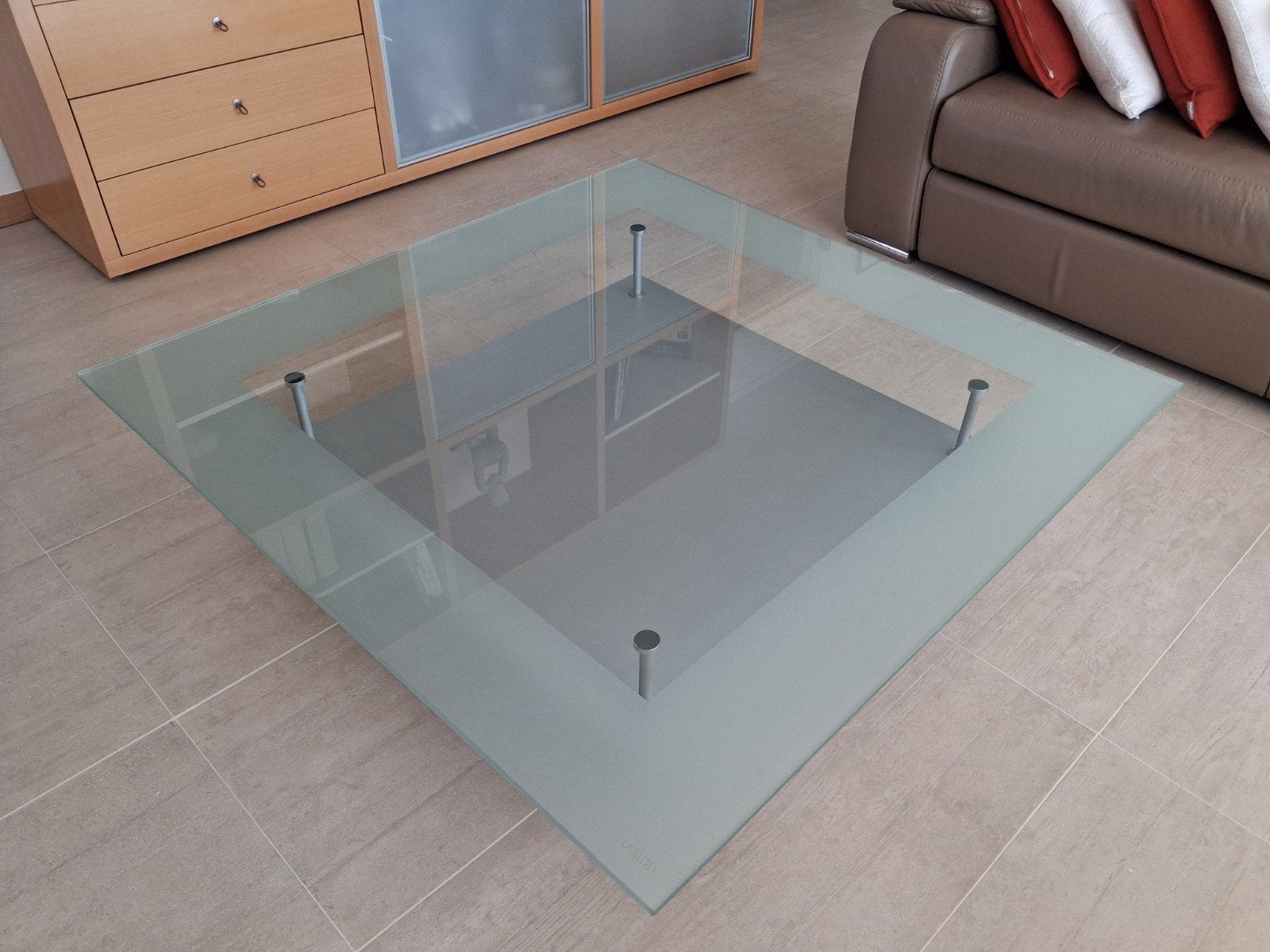 Table basse carrée modèle Caillères (Ligne Roset), Ophalen, Vierkant, Glas, 5 – 50