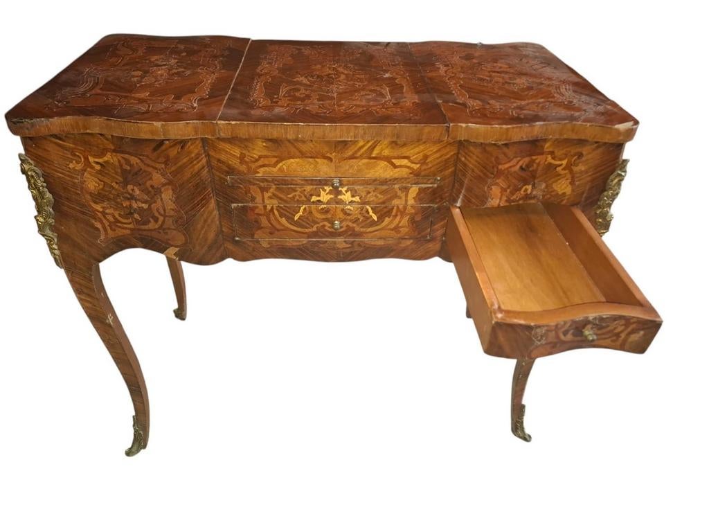 Antiek Frans kaptafeltje / dames schrijftafel met marqueteri, Ophalen