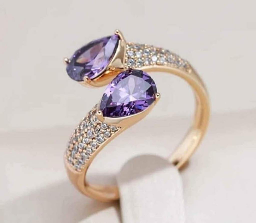 Bague 2 Amethyste,  or 585, Goud, Goud