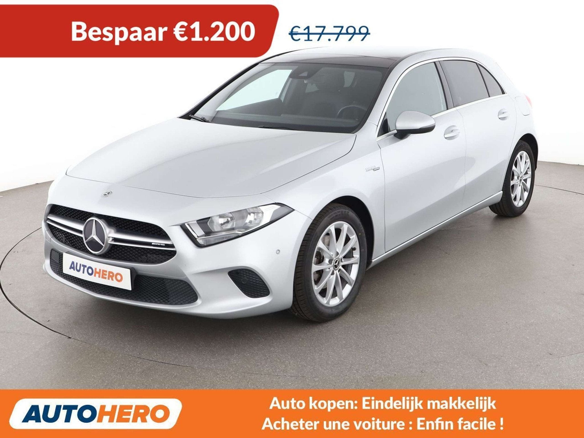 Mercedes-Benz A-Klasse 180 A 180 Progressive (bj 2019), Gebruikt, 136 pk, 5 deurs, Zilver of Grijs
