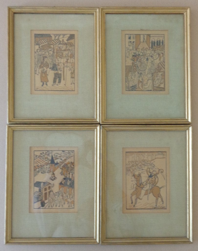 EDGARD TYTGAT / LOT 4 STUKS / KLEURHOUTSNEDE / 31x25cm KADER, Antiek en Kunst, Gesigneerd, Ophalen of Verzenden, Gravure