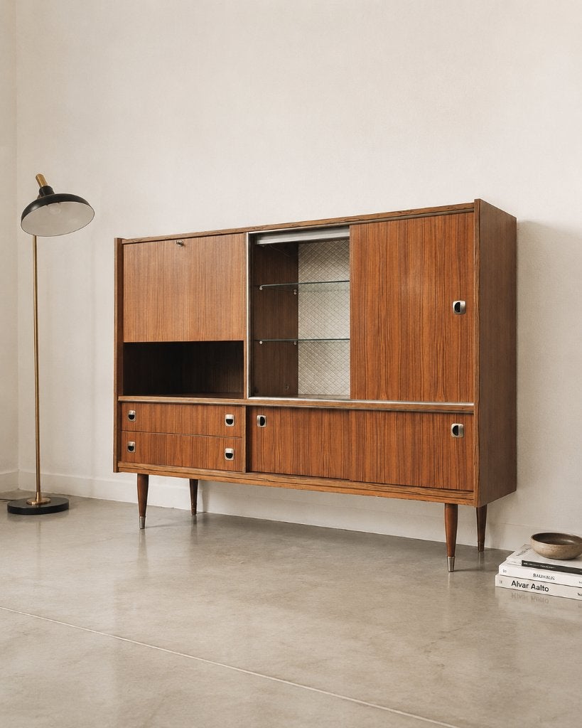 Highboard vaisselier vintage années 60 – 180 cm, Enlèvement, Avec porte(s)