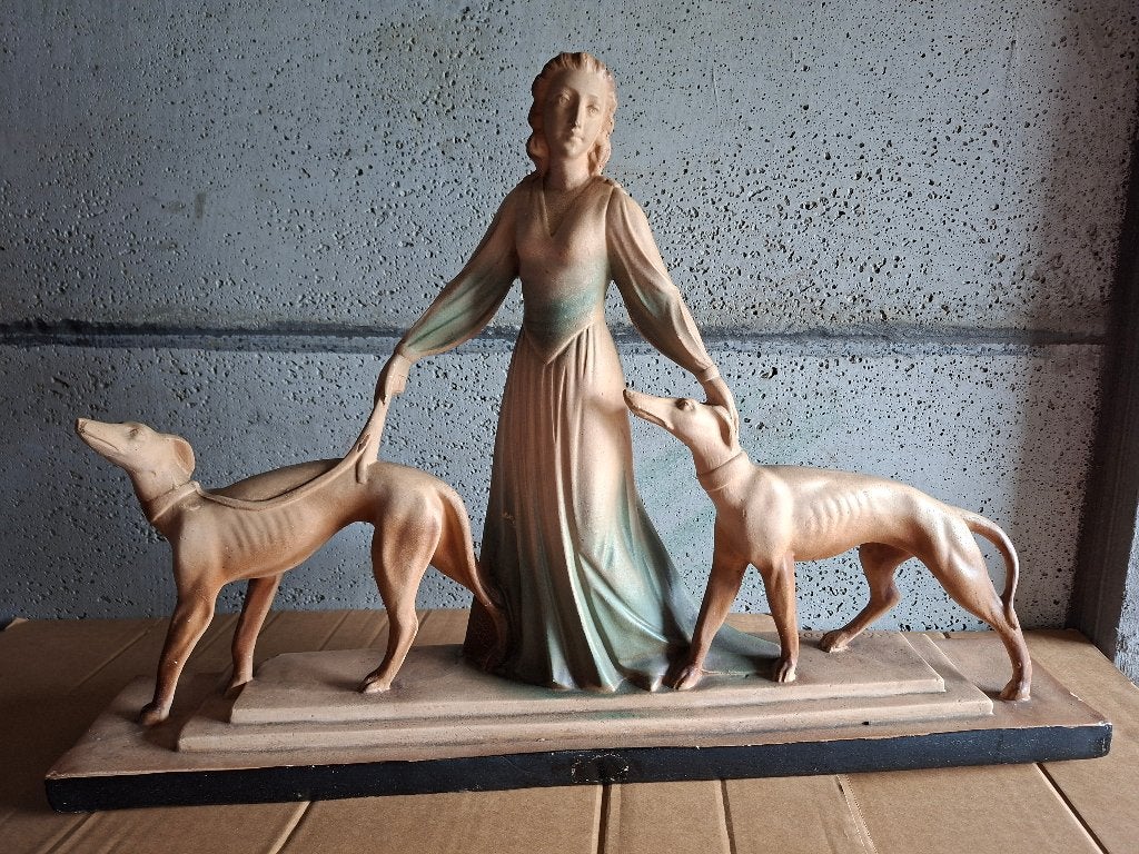 Statue Artdeco - Lévriers, Statue, Enlèvement ou Envoi, Art deco, Gips
