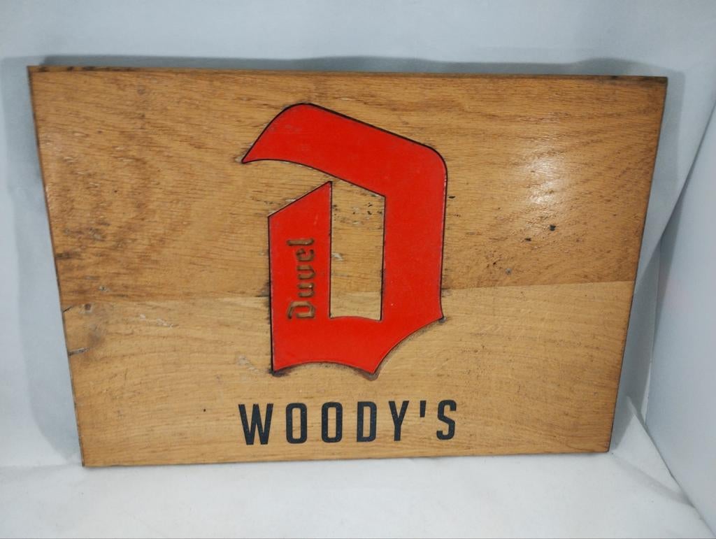 Rare Duvel D logo ingewerkt hout, Verzamelen, Biermerken, Ophalen of Verzenden