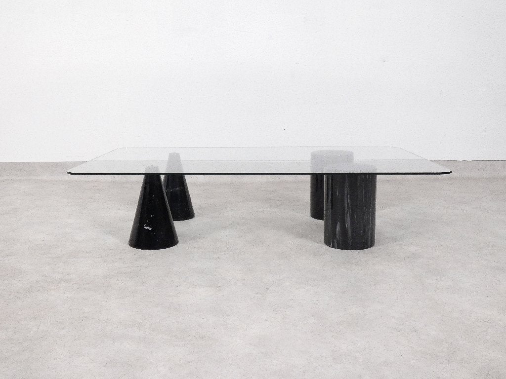 Italian marble & glass coffee table, Gebruikt, 100 tot 150 cm, Glas, 50 tot 100 cm