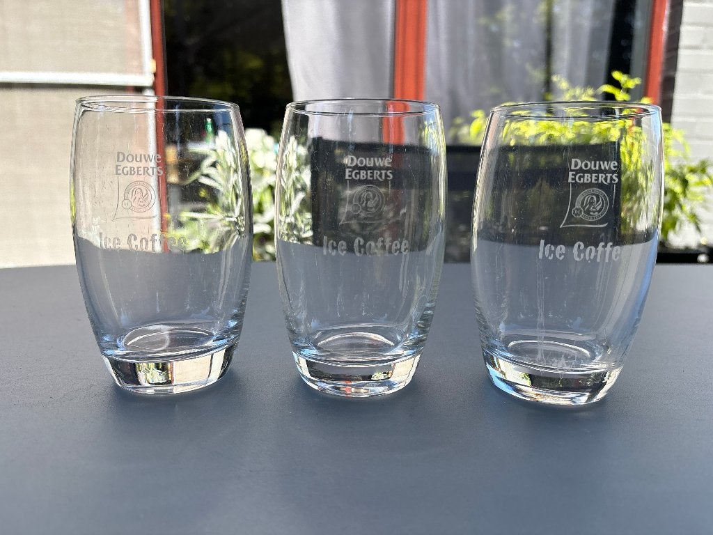 Set van 3 Douwe Egberts Ice Coffee Glazen, Ophalen of Verzenden, Zo goed als nieuw, Frisdrankglas