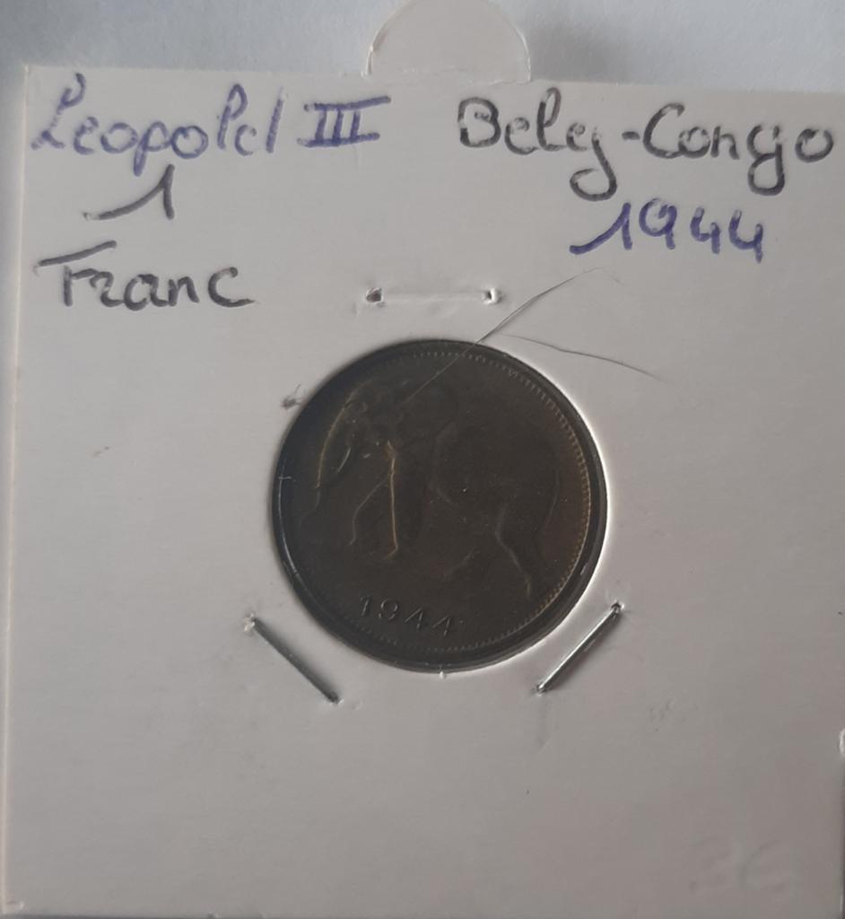 Congo belge - 1 franc 1944, Timbres & Monnaies, Monnaies | Belgique, Envoi