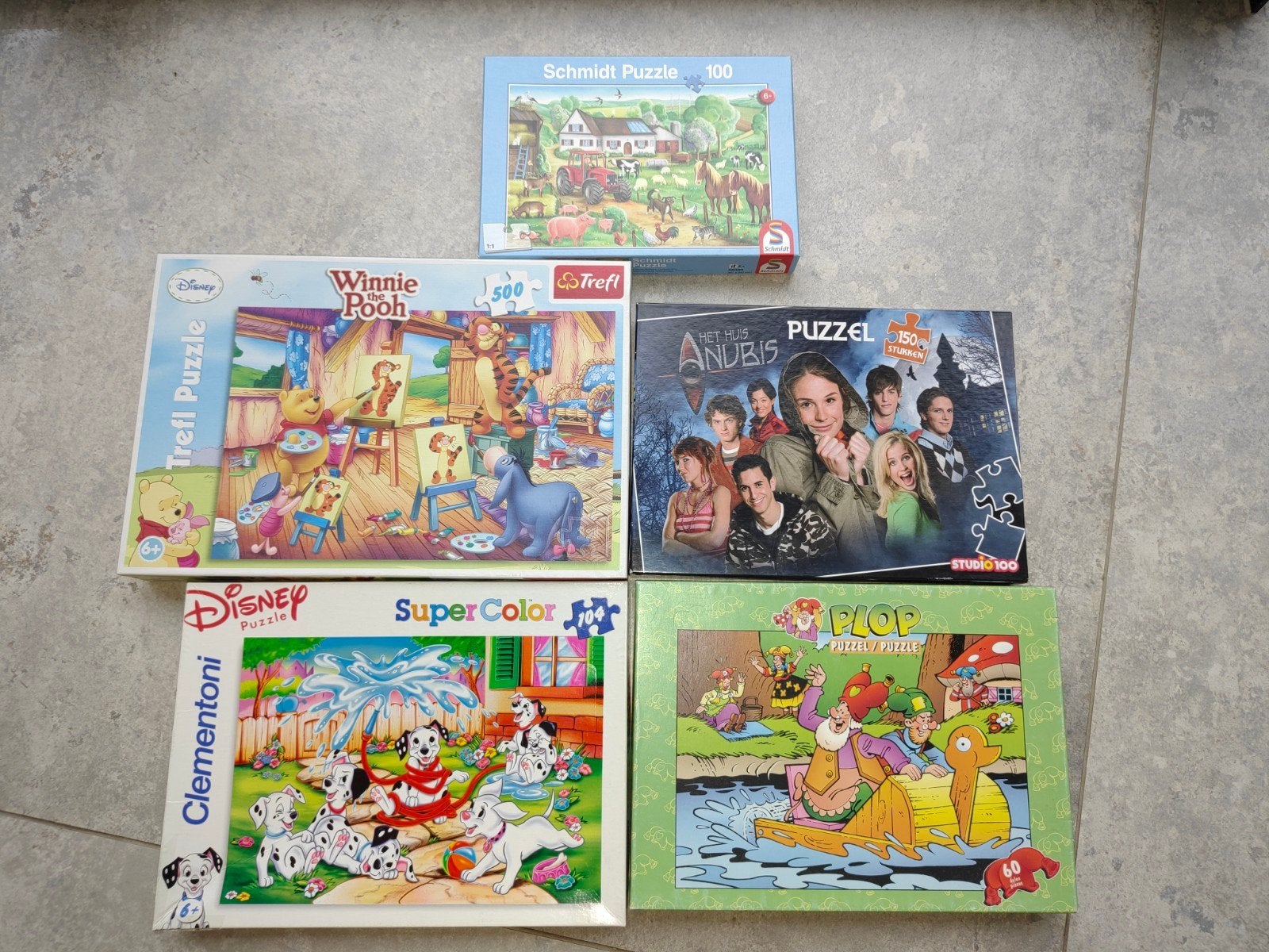 5 puzzels voor €5 - Plop, Anubis, Winnie thé Pooh, Disney, Ophalen, Gebruikt