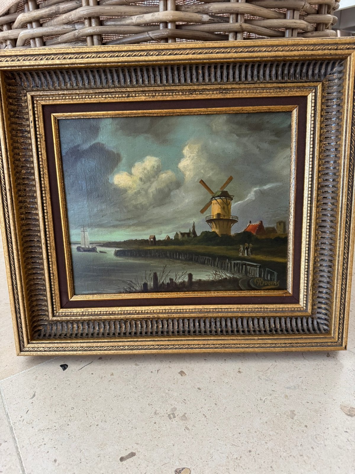 Schilderij op doek Dooms windmolen, Antiek en Kunst, Ophalen, Doek