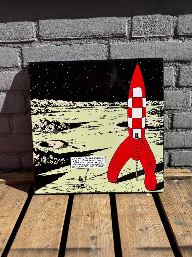 Panneau publicitaire en émail Tintin Rocket, Collections, Personnages de BD, Comme neuf, Statue ou Figurine, Tintin, Enlèvement ou Envoi