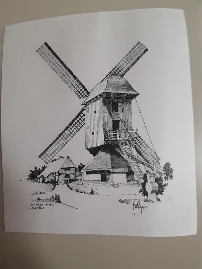 Ets met molen uit Mol, Antiek en Kunst, Kunst | Etsen en Gravures, Ophalen of Verzenden
