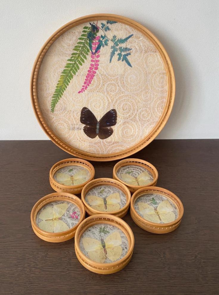 Vintage serveerset plateau + onderleggers, Ophalen of Verzenden, Zo goed als nieuw