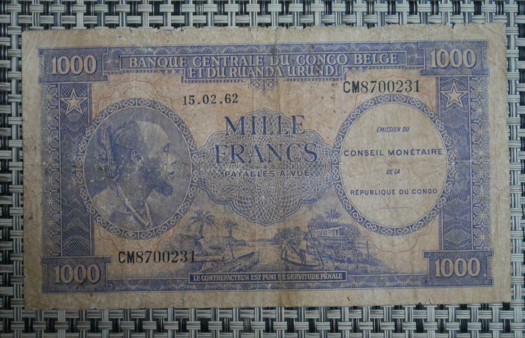 Billet 1000 Francs Congo - Belge 15.02.62, Envoi, Belgique, Série