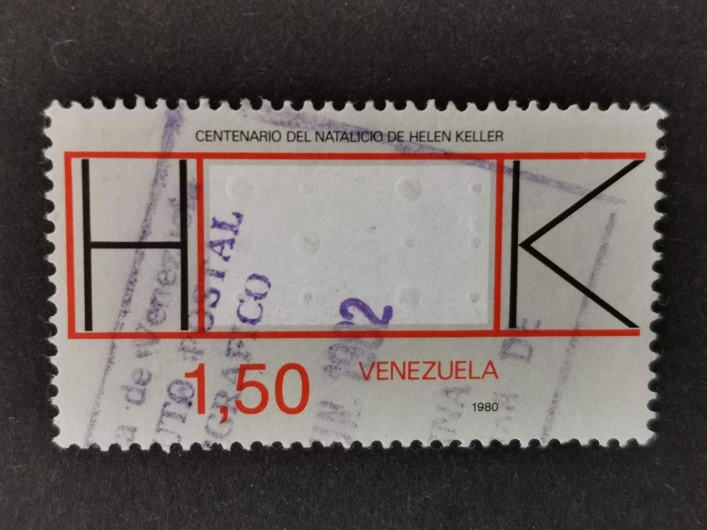 Venezuela 1980 - Helen Keller, brailleschrift in reliëf, Ophalen of Verzenden, Gestempeld, Zuid-Amerika