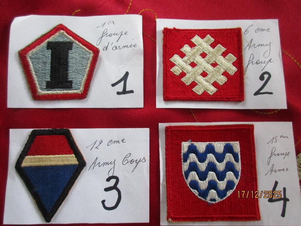 PATCHS US ARMY-ARMY GROUPS TOUS ORIGINAUX WWII, Enlèvement ou Envoi, Armée de terre, Emblème ou Badge