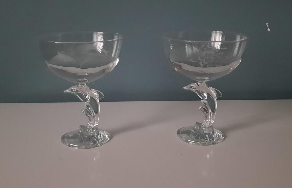 Vintage dolfijnen "mama" glazen, Ophalen of Verzenden, Zo goed als nieuw