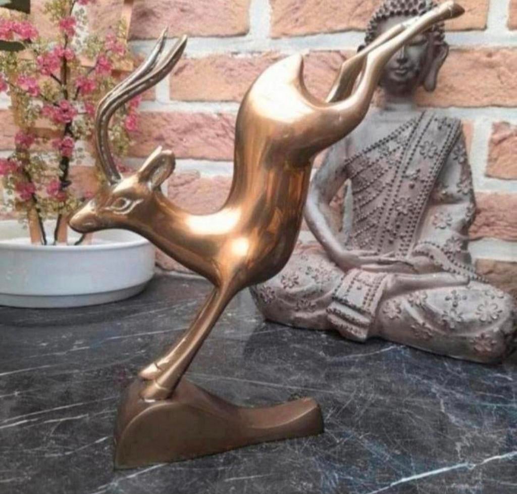 Vintage unieke koperen Antelope/ Gazelle staanbeeld, Enlèvement ou Envoi