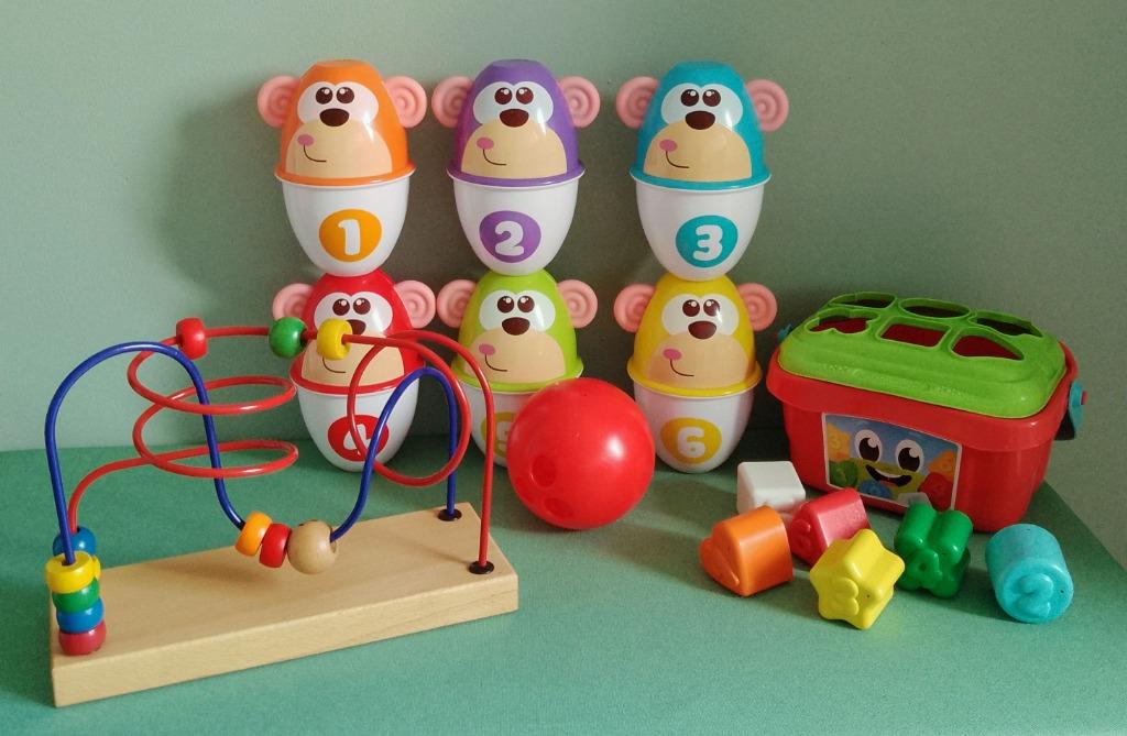 Chicco bowling +Clémentoni vormenstoof+houten kralenspiraal, Kinderen en Baby's, Ophalen of Verzenden, Zo goed als nieuw, Overige typen