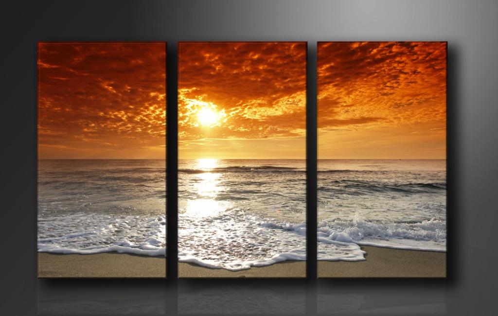 Nieuw * 3 Luik Canvas Schilderij * Sunset Strand Zee 90x160, Ophalen of Verzenden