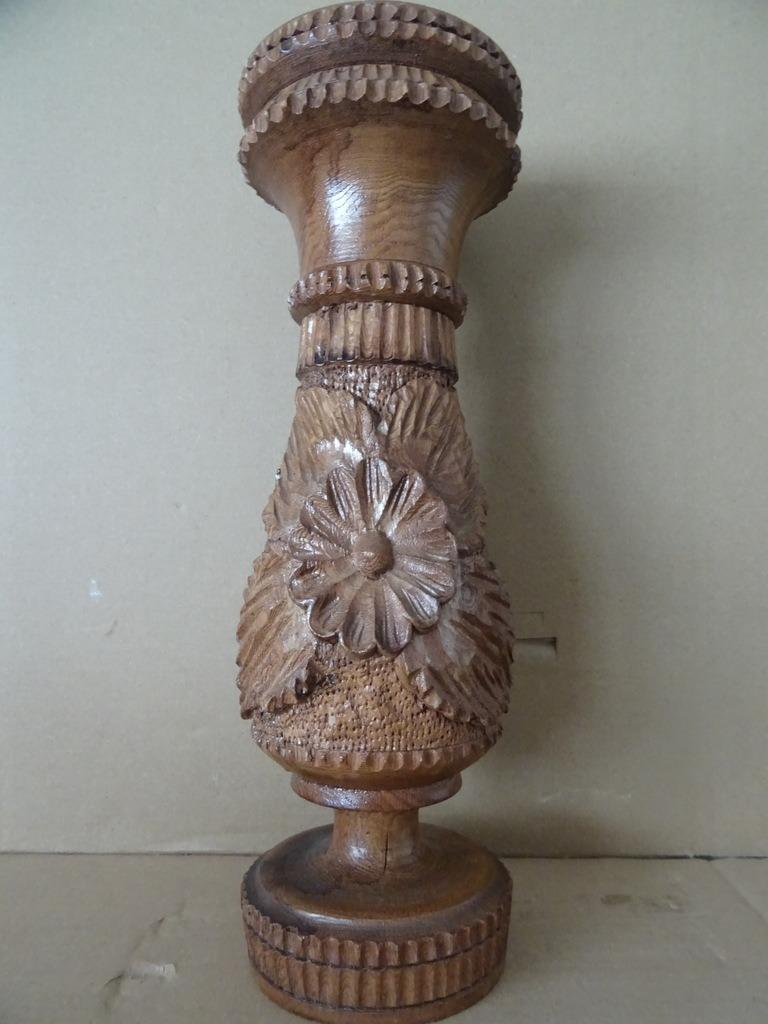 Curiosités vase décoratif en bois avec fleurs de lotus 38cm, Antiquités & Art, Enlèvement ou Envoi