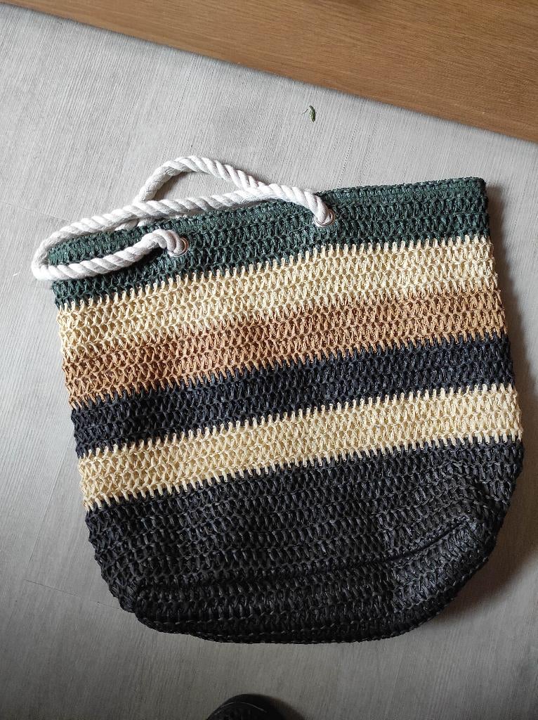 geweven handtas, Ophalen of Verzenden, Zo goed als nieuw, Beige, Handtas
