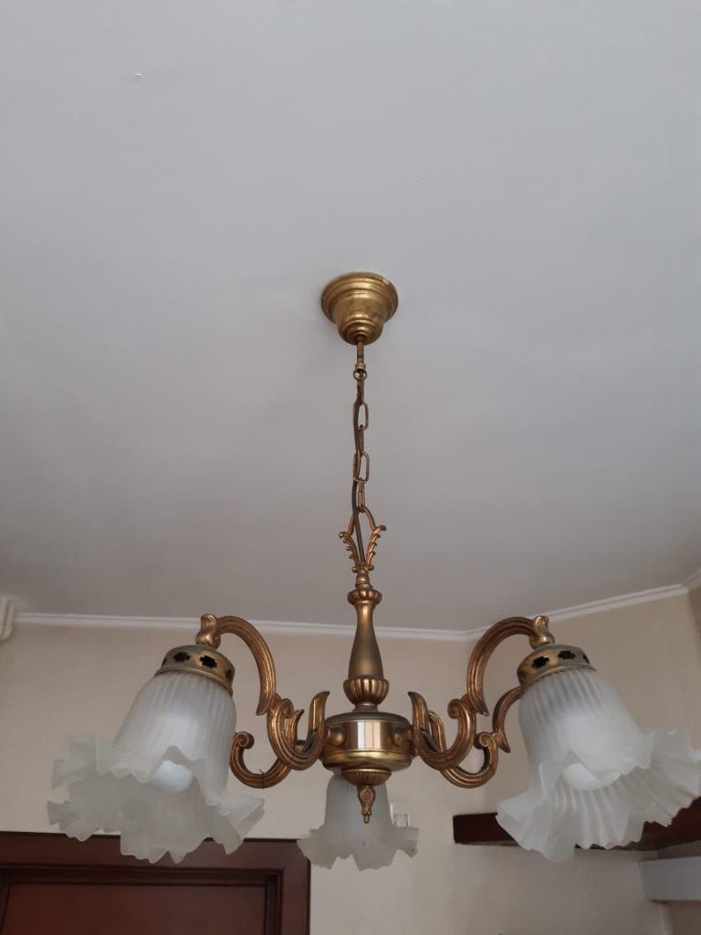 Luster met glazen kapjes in bloemvorm, Enlèvement, Utilisé, Verre