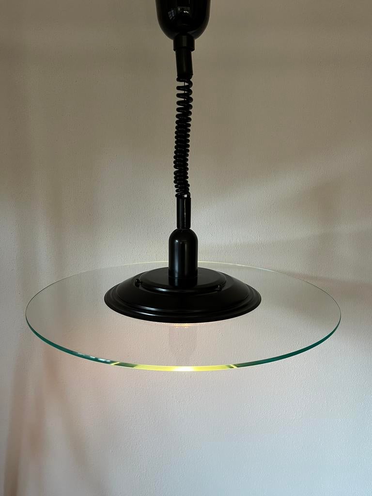Vintage glazen ufo plafondlamp, Huis en Inrichting, Lampen | Hanglampen, Ophalen, Glas, Minder dan 50 cm, Design vintage space age retro modern
