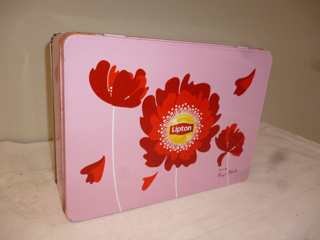 Boîte en fer rose et rouge au design floral rétro LIPTON, Collections, Boîte en métal, Enlèvement ou Envoi