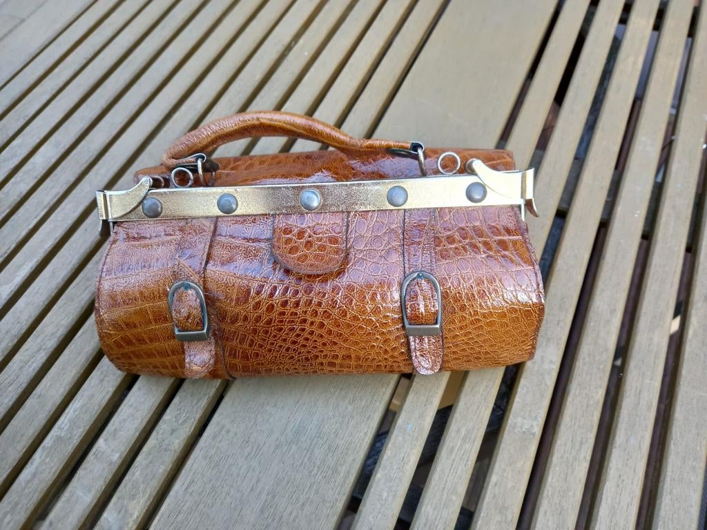 Vintage croco dokterstasje, Enlèvement ou Envoi, Utilisé, Autres couleurs, Sac à main