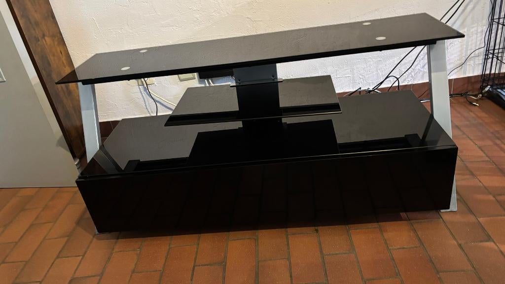 Modern tv-meubel zwart glas, Ophalen, 100 tot 150 cm, Minder dan 100 cm, Modern