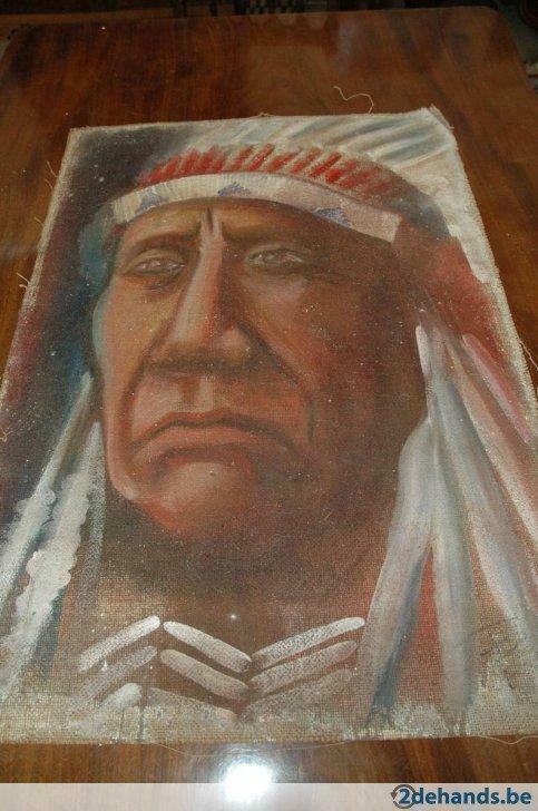 Doek olie verf Indiaan, Antiek en Kunst