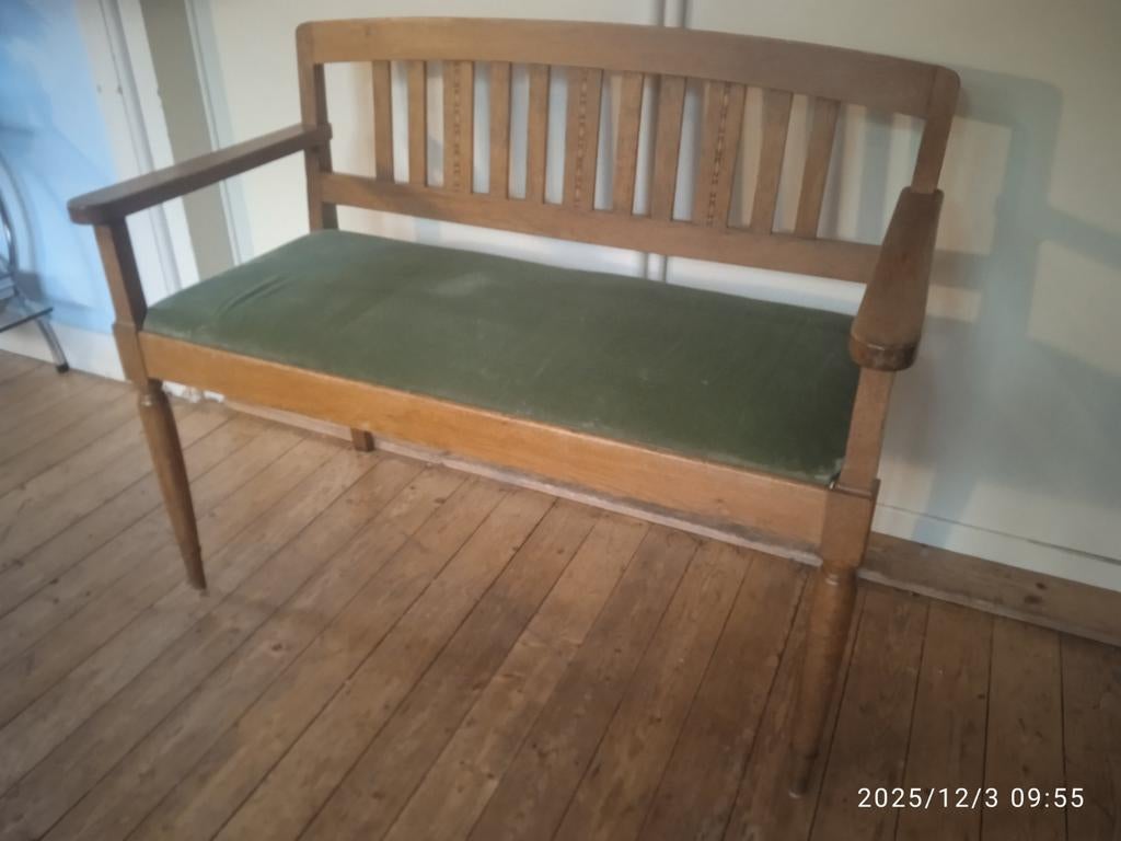 Banc en bois ancien Curiosa Brocante 1920., Enlèvement