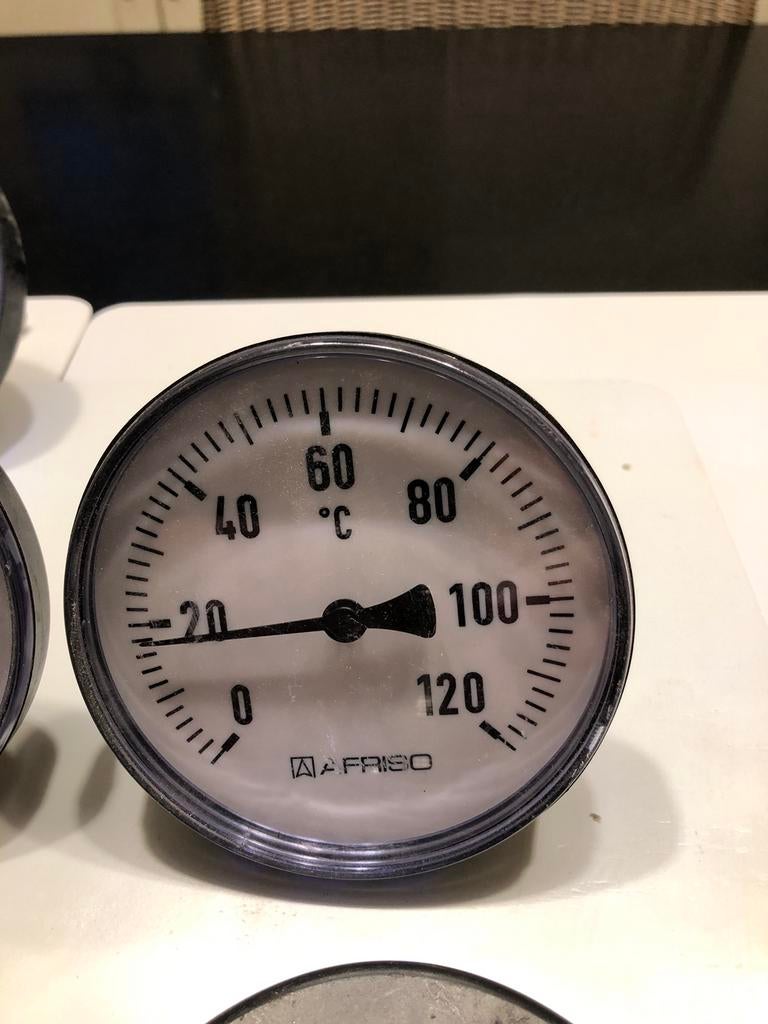 Inox- thermometers 0 - 120* lengte bulp 60 mm 1/2” 4 st + 2, Enlèvement ou Envoi, Neuf, Chaudière CC ou Chaudière combinée