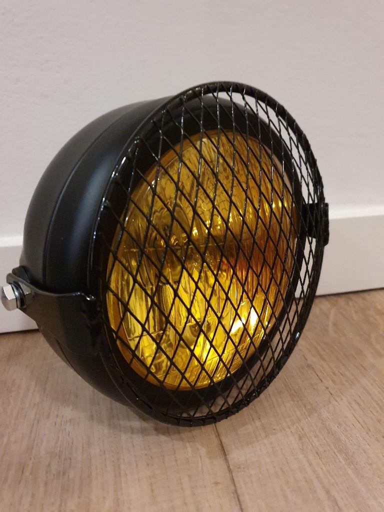 Koplamp geel zwart caferacer bobber scrambler + rooster, Motoren, Ophalen of Verzenden