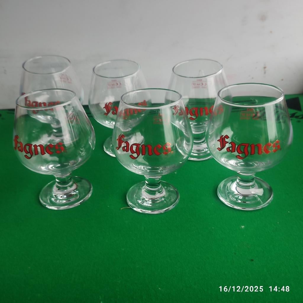 6 GALOPIN FAGNE bierglazen., Verzamelen, Ophalen, Zo goed als nieuw, Glas of Glazen, Overige merken
