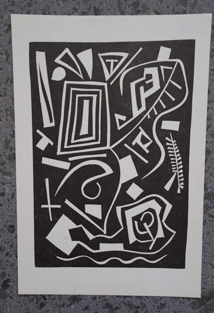 originele linosnede 1963, Duits kunstenaar Otto Nebel, Ophalen of Verzenden