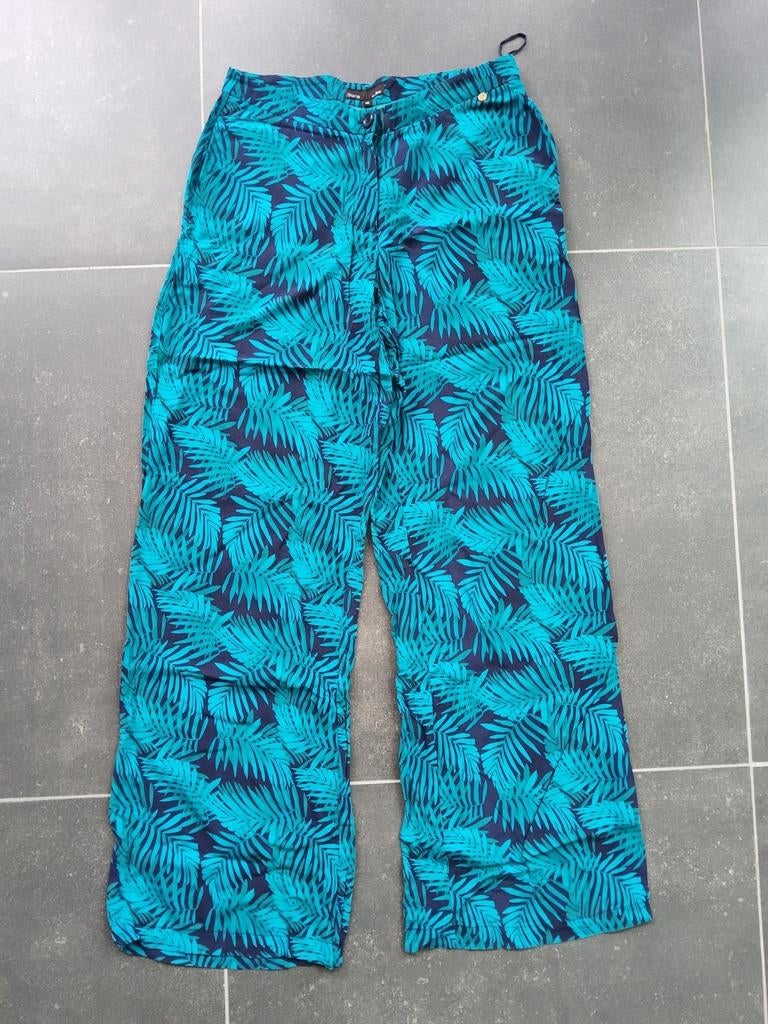 Wijde pantalon met tropische print, Blauw, Ophalen of Verzenden, Sora by Jbc, Maat 34 (XS) of kleiner