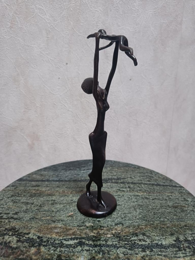 Vintage bronzen beeld moeder met kind, Antiek en Kunst, Ophalen of Verzenden