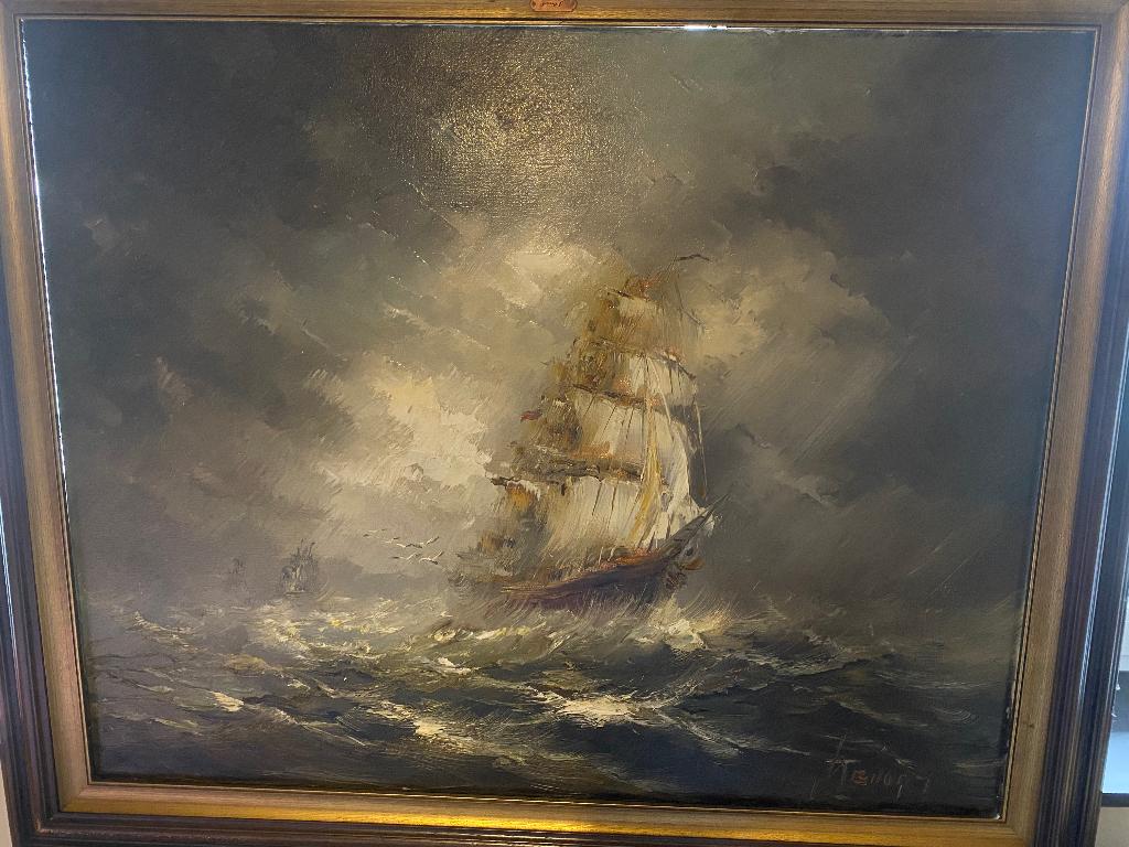 John Bévort Driemaster op zee 120x80, Ophalen