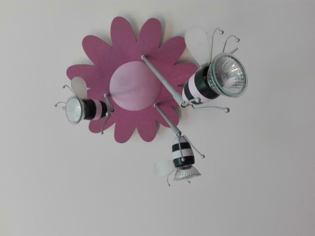 plafondlamp met 3 spots bijtjes roze, Ophalen of Verzenden, Gebruikt, Metaal